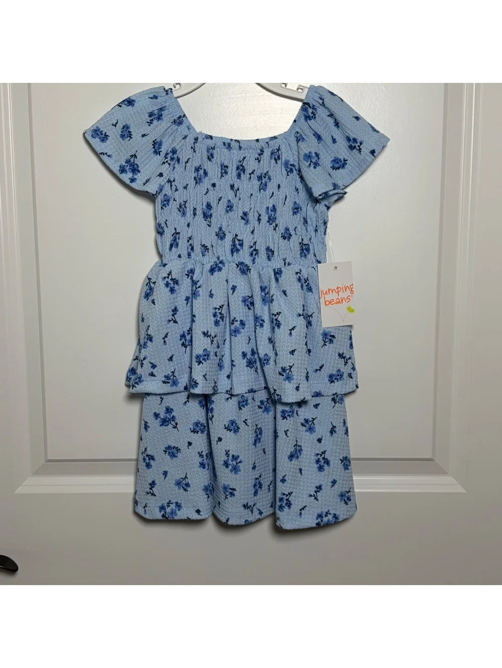 Jumping Beans Blue Floral Smocked Dress for Toddler Girls, Size 2T